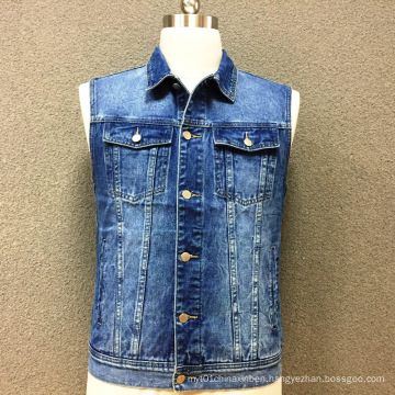 Men's cotton denim double pocket vest jacket